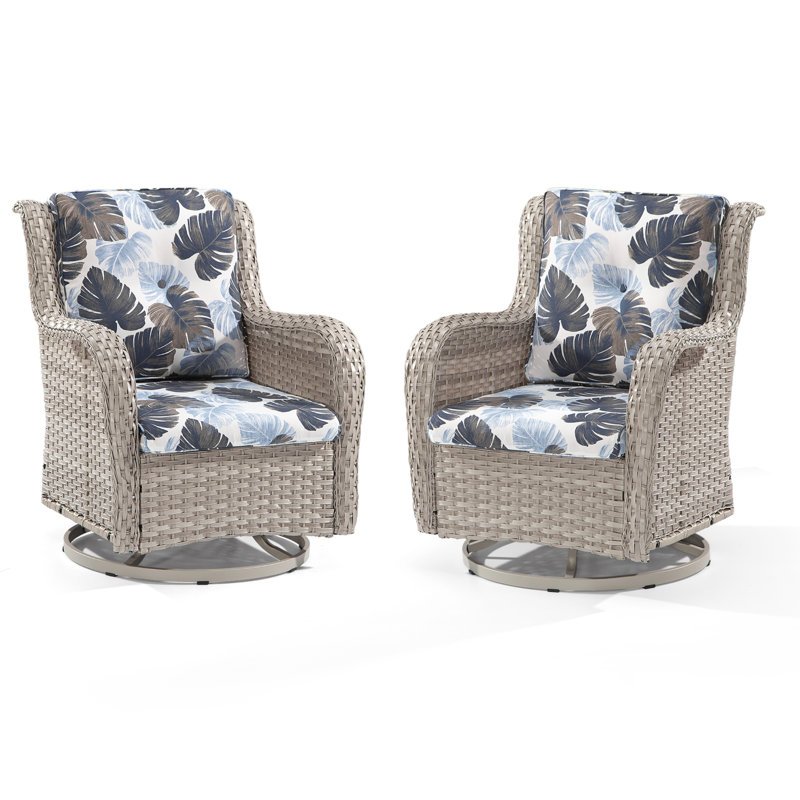 Chaise de patio pivotante avec coussins, Structure grise / coussin bleu Monstera