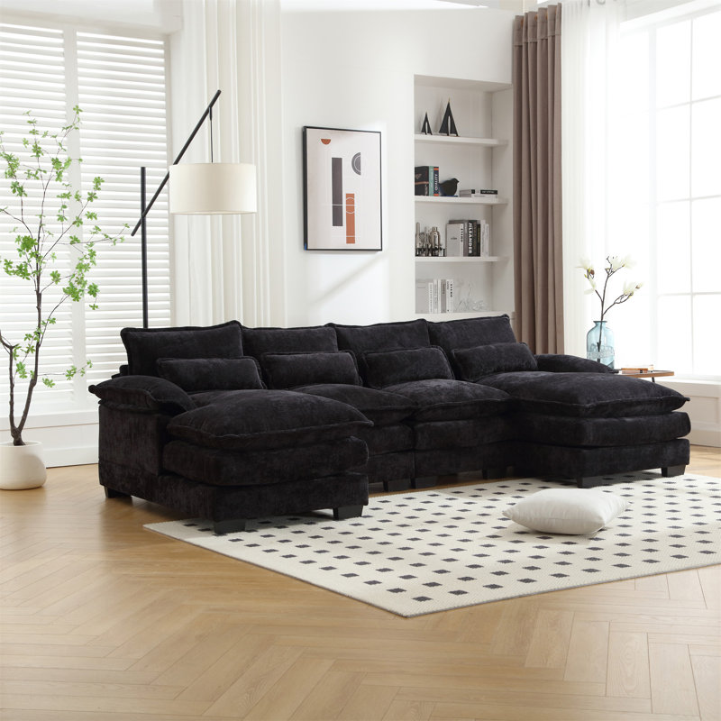 Luxueux canapé surdimensionné en U à quatre places avec tissu de qualité supérieure et structure en bois robuste pour un confort et une durabilité ultimes.