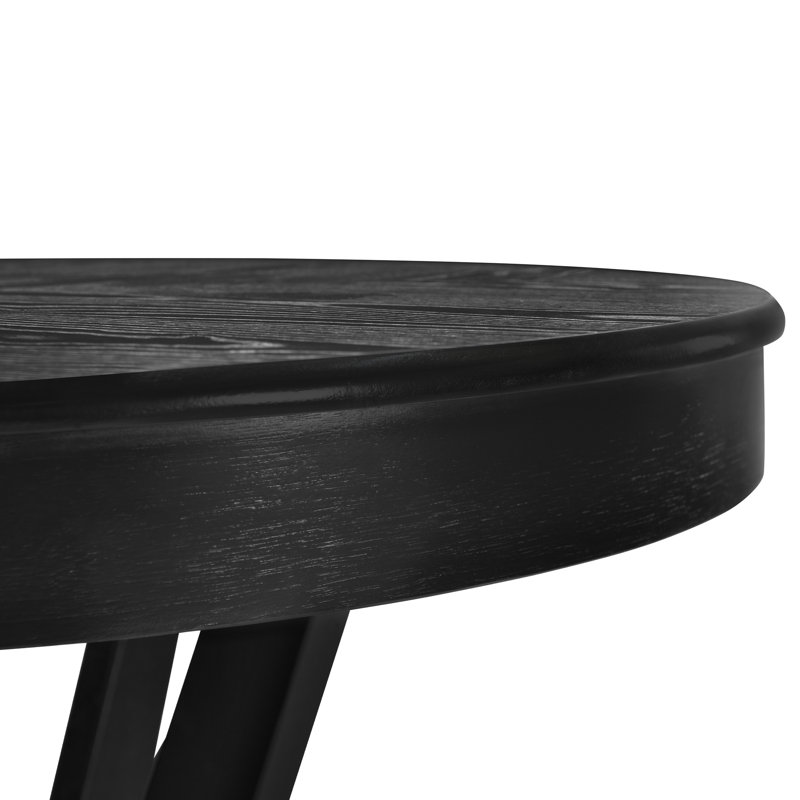 Round Extendable Solid Wood Dining Table, Black