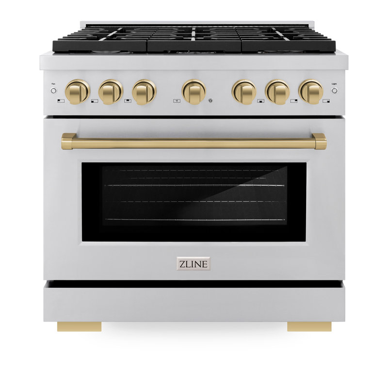 ZLINE Autograph 36" Paramount Dual Fuel Range w/ 6 Burners & Champagne Bronze Accents (SDRZ-36-CB), Steel Champagne/Gold