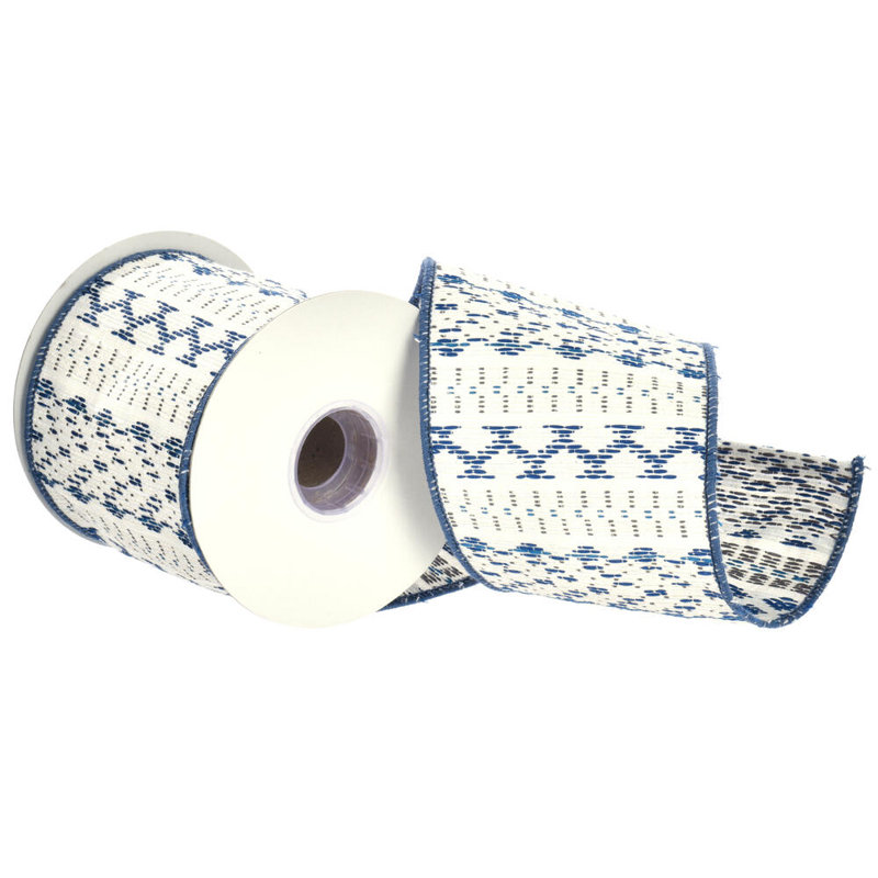 Vickerman 4" Blue Jacquard Ribbon.