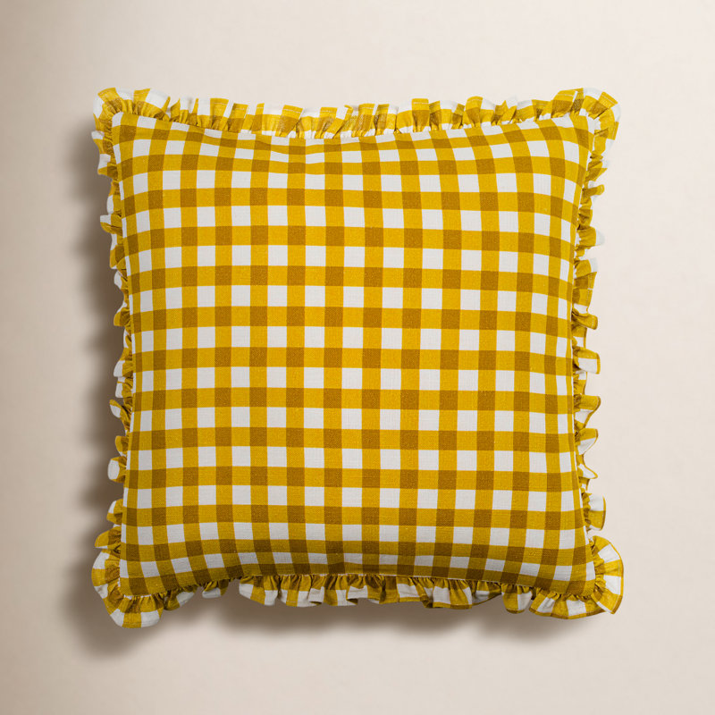 Coussin décoratif en coton Zeppelin, Vers le bas, 22 po x 22 po, Tissu écossais brun