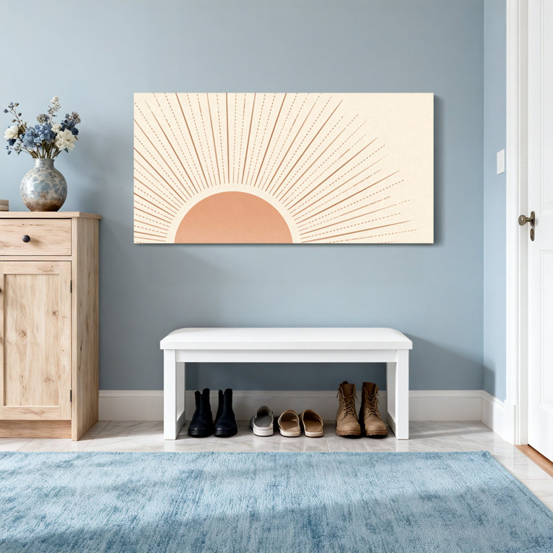 Motif tendance de soleil levant avec des lignes rayonnantes et des teintes chaudes, H 28 po x l 58 po