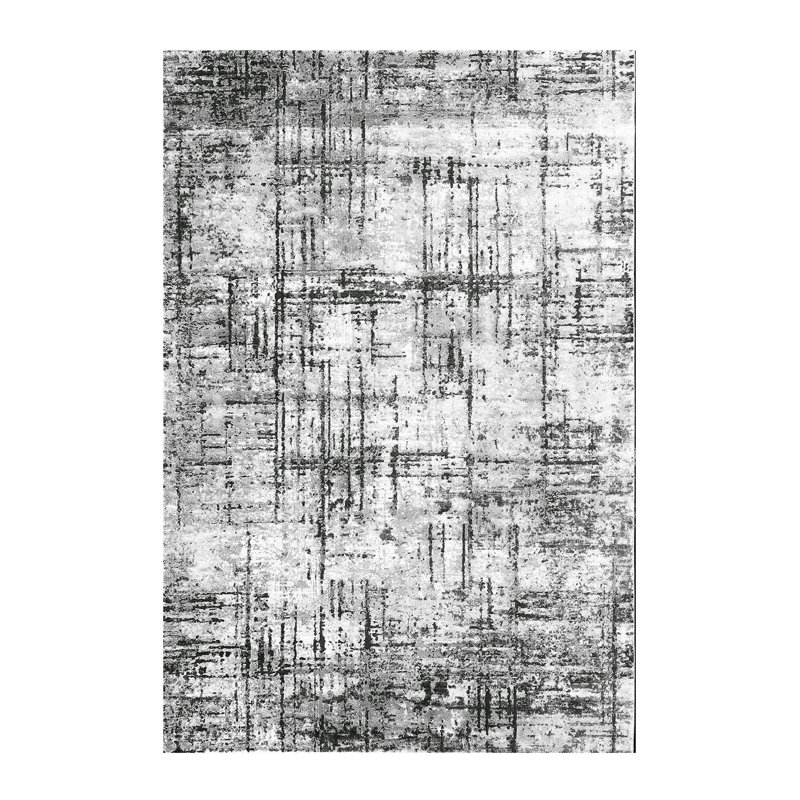 Tapis à rayures tissé gris anthracite moderne lavable à la machine, Rectangle 3 pi 3 po x 4 pi 11 po  