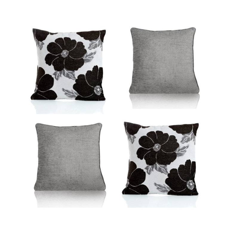 Darionte Poppy Chenille Cushion Cover with Filler Pad, Blue/Charcoal, 45 cmH x 45 cmW