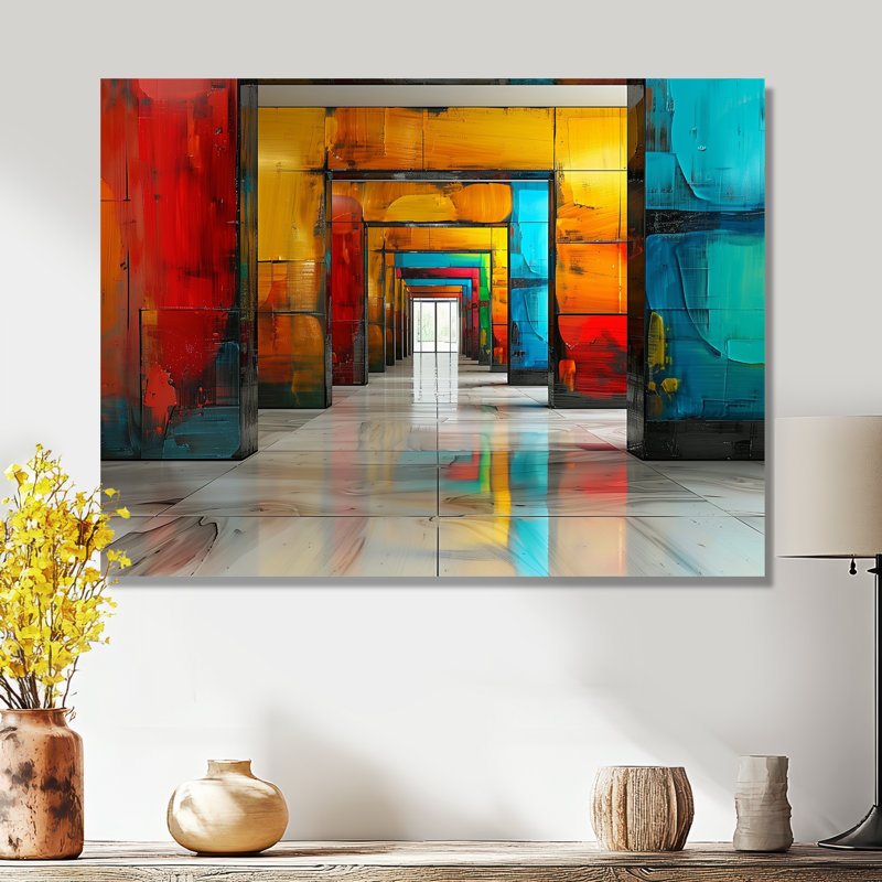 «Red Blue Colorful Glass Tunnels II - Tunnels», art mural, Sans cadre, métal, H 16 po x l 32 po x P 1 po