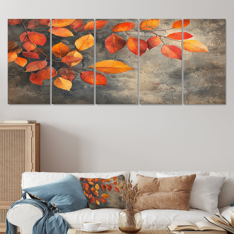 Feuilles d'automne orange IV - - Art mural d'automne - Toile d'art murale traditionnelle, H 32 po x l 80 po, 5