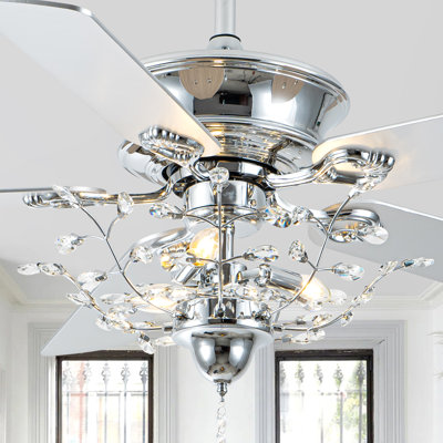 Engebretson 52" Modern Luxury Crystal Ceiling Fan with Lights and Remote, DC Motor Reversible Chandelier Ceiling Fan for Large Room