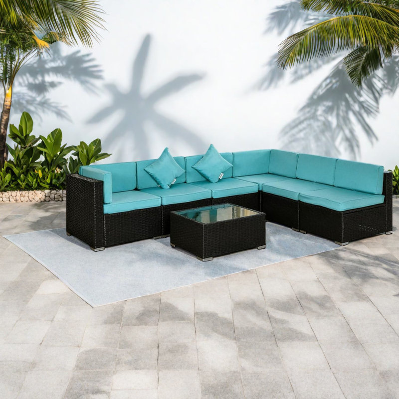 Ensemble de canapés de patio 7 pièces modernes, en rotin et en acier, pour une réception sans couture