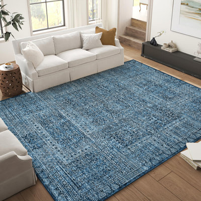 Bungalow Rose Oriental Machine Washable Rug Vintage Non-Slip Area Rug ...