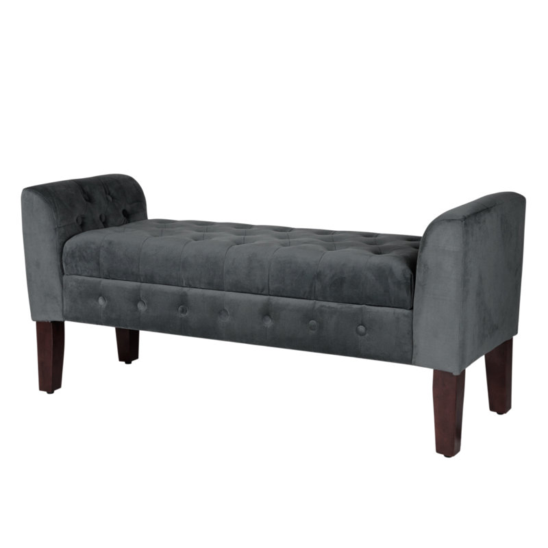 Banc de rangement à couvercle rabattable rembourré, Velours gris foncé