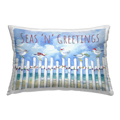 Seas 'n' Greetings Seagulls Outdoor Printed Pillow by Paul Brent