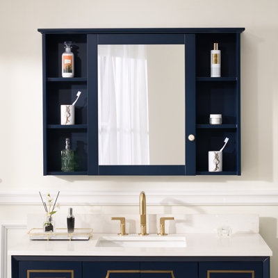 Armoire à pharmacie murale en bois massif l 42 po x H 30 po avec miroir et tablettes