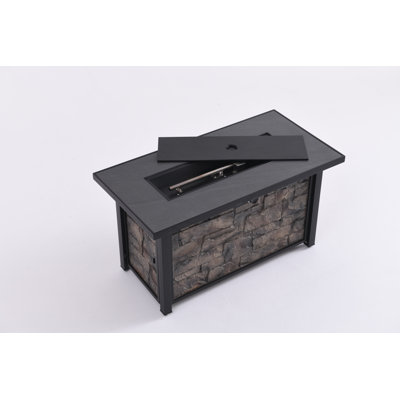 48"propane Fire Pit Table, 50000 Btu Outdoor Gas Fire Pit, With Ceramic Tile Top & Aluminum-coated Steel Tube Legs, Lava Rocks, Metal Lid And Rain Cover For Outside Patio