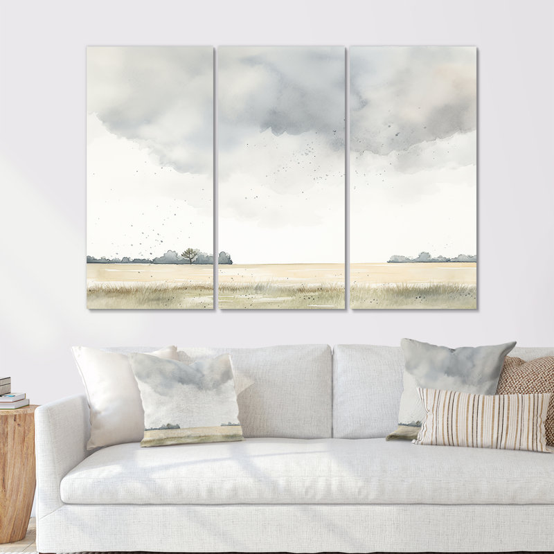 Ensemble de salon d'art mural beige, Toile tendue, H 40 po x l 60 po x P 1 po