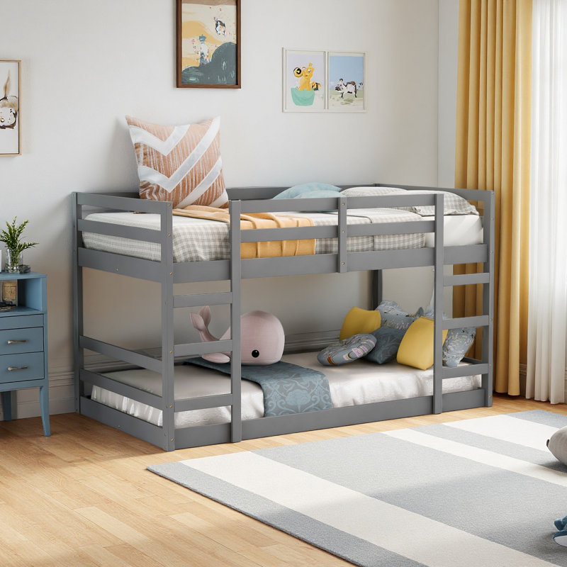 Lit superposé avec échelle, Gris, Simple sur simple