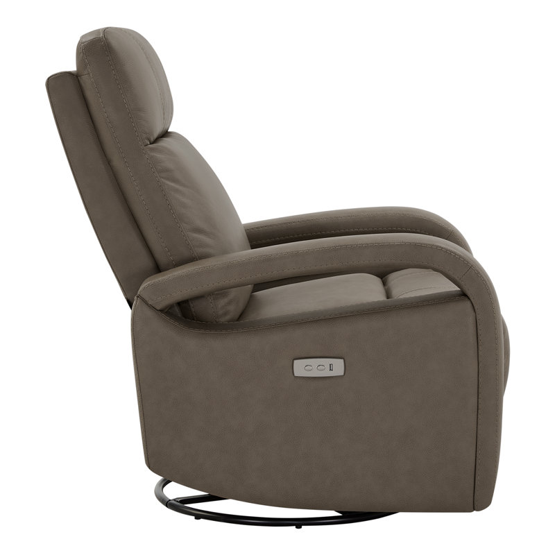 Grain Genuine Leather Swivel Power Recliner(Set of 2), Brown