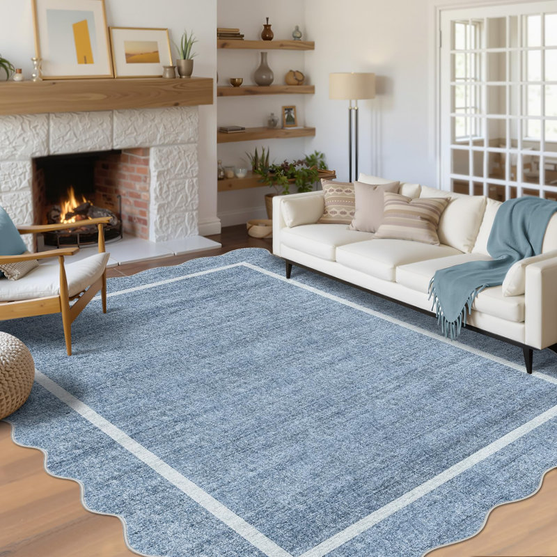 Abstract Machine Printed Area Rug, Rectangle 200 x 290 cm, Blue