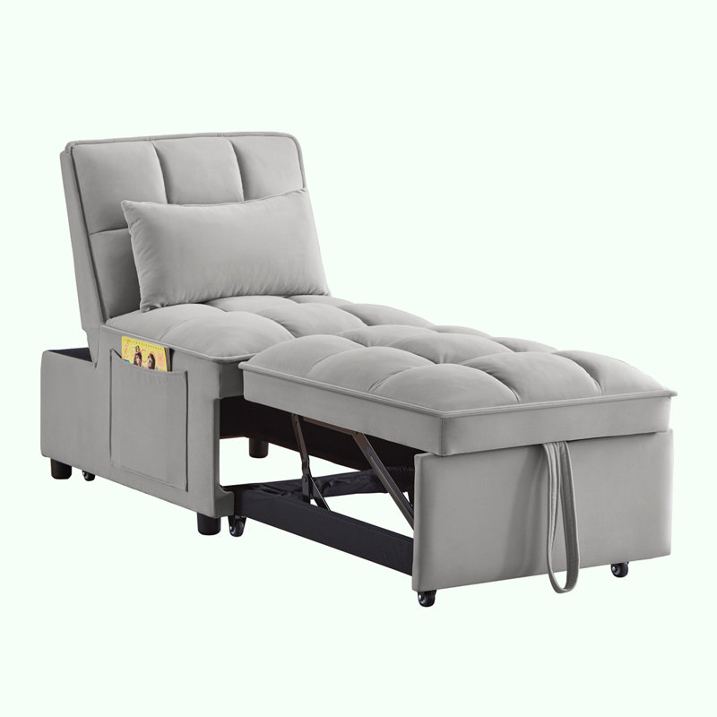 4 in1 Multi-Function Single Sofa Bed, Gray Velvet