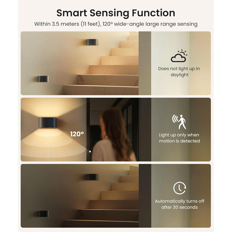 FULEN 4 Pack Motion Sensor Wall Lamp with Remote Control 3 Colours Wireless Wall Light LED Indoor Up and Down Wall Sconce 5000mAh Rechargeable Battery Powered Wall Lamps Brightness Adjustable