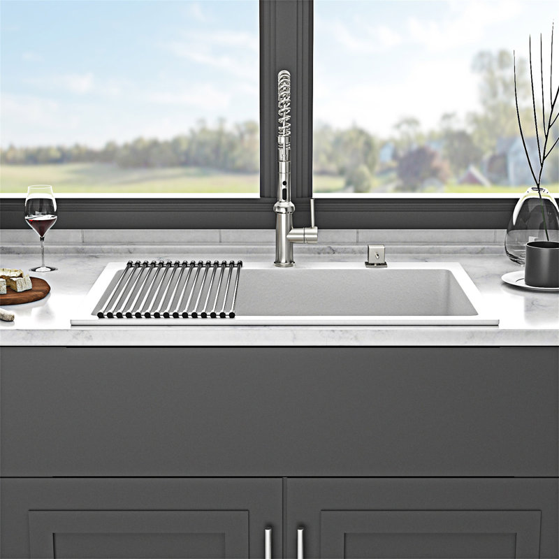 Évier de cuisine à poser en granite, Blanc