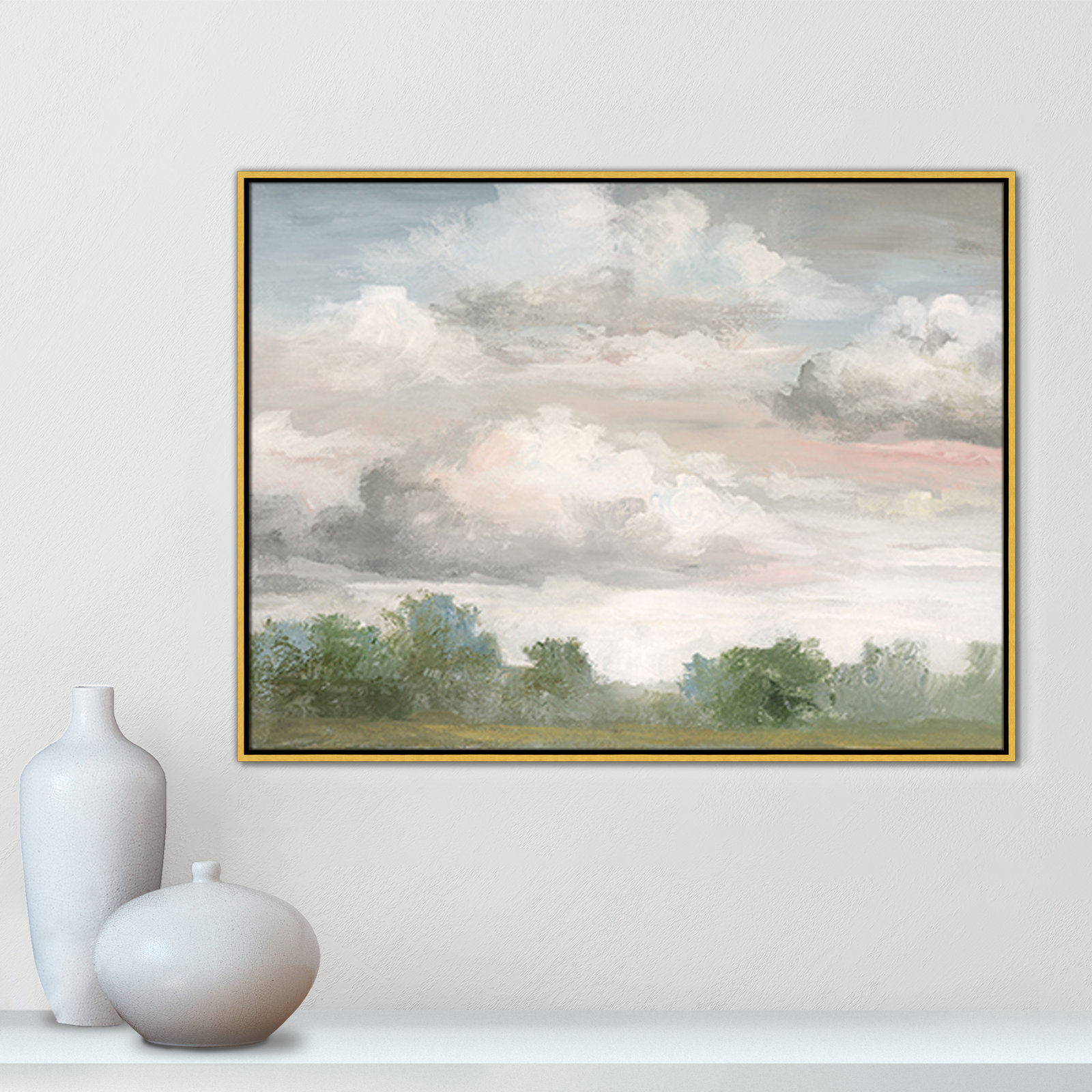 Pastel Morning Sky Framed On Canvas by Nan Print, 31.5" H x 41.5" W x 2" D, Gold Framed