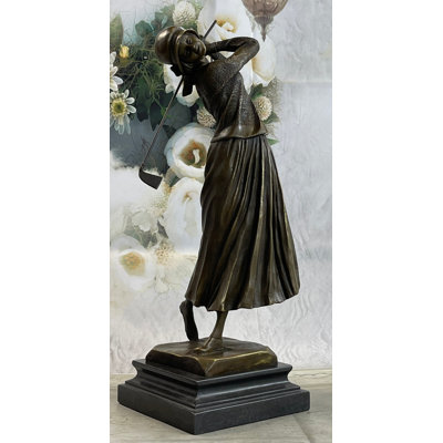 Nikkie Golf Lover Mothers Day Female Golfer Club Bag Bronze Marble Sculpture Statue