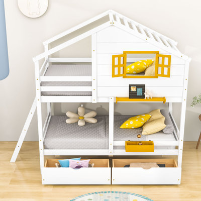 Twin Over Twin 2 Drawers Wooden Bunk Bed With Storage Box by Harper Orchard