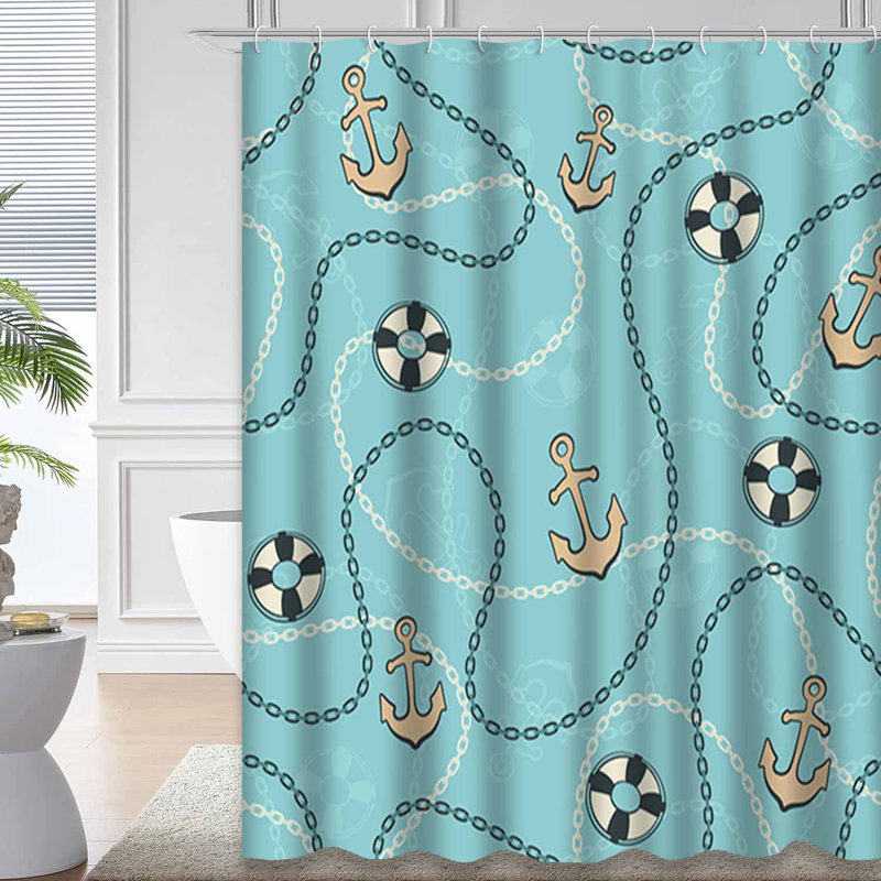 Rideau de douche imperméable nautique avec 12 crochets, L 72 po x l 78 po