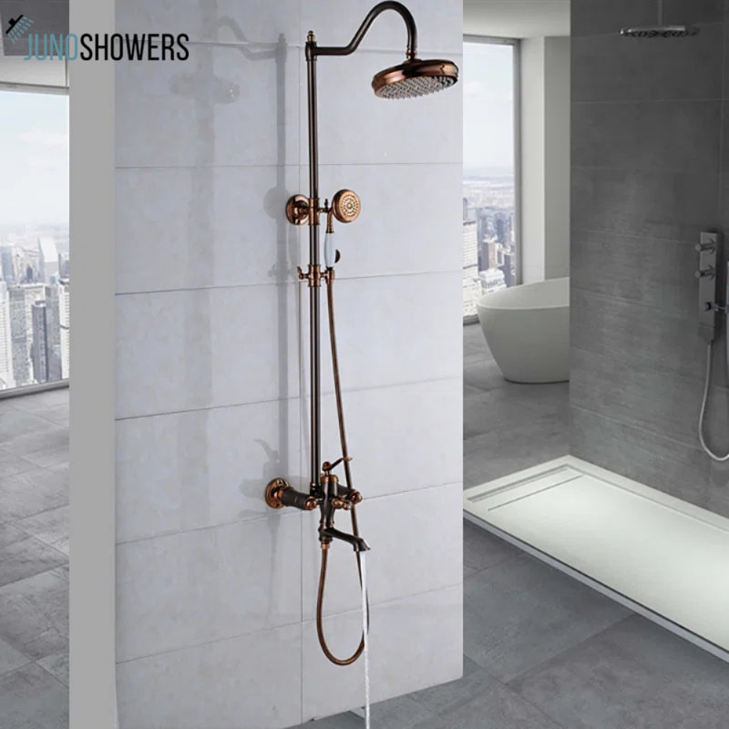 Tête de douche à fixation murale en or rose Juno Antique Design
