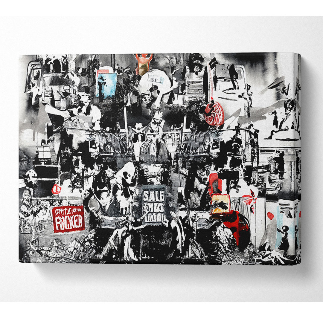 Banksy Collage 1 B N W - Kunstdrucke auf Leinwand