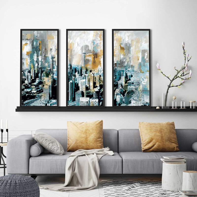 « Toronto abstract V2 », ensemble de 3 reproductions d’art sur toile, H 33,5 po x l 52,5 po x P 2 po