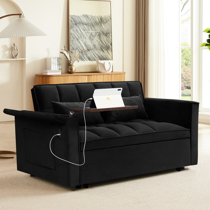 Lit pliable de 55,5 po, lit double en velours moderne avec dossier réglable, table d'appoint et sac de rangement 31 places, bureau