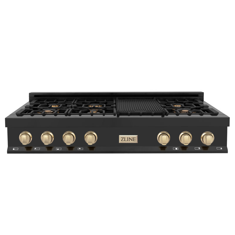 ZLINE Autograph Edition 48 in. Legacy Gas Rangetop with 7 Burners and Porcelain Cooktop, Black/Gold