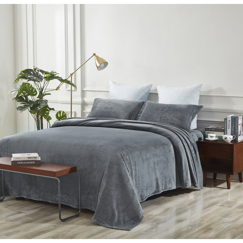 Fleece / Microfiber Machine Woven Sheet Set, King Sheet Set + Fitted Sheet + 2 Pillowcases, Steel Gray