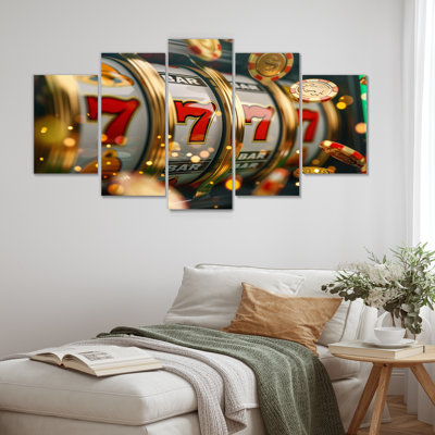 Slot Machine Jackpot Winner II - Casino & Games Canvas Wall Art Set