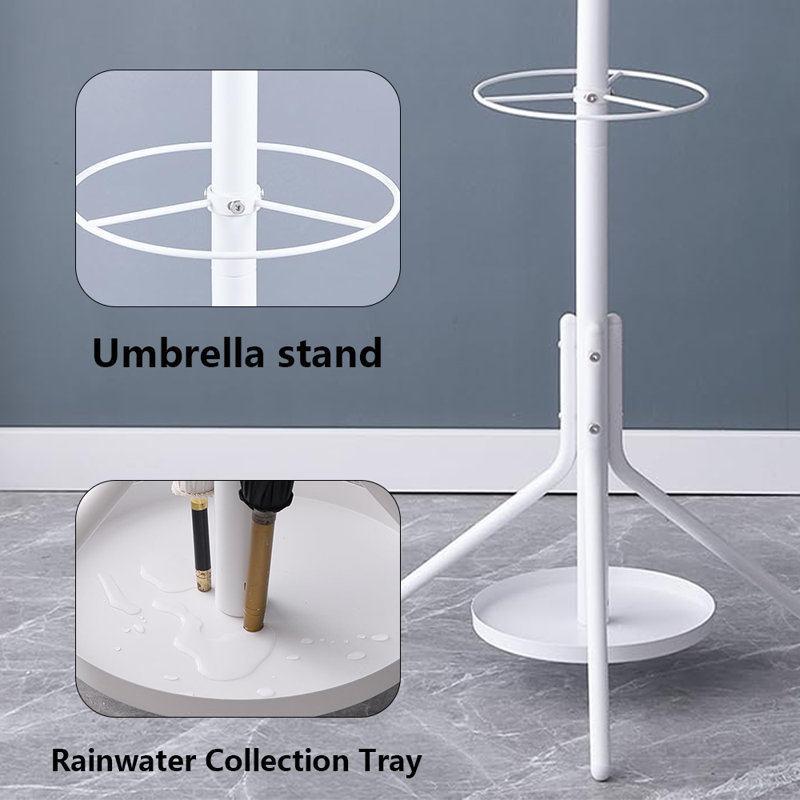 Metal Coat Rack With Umbrella Holder, White