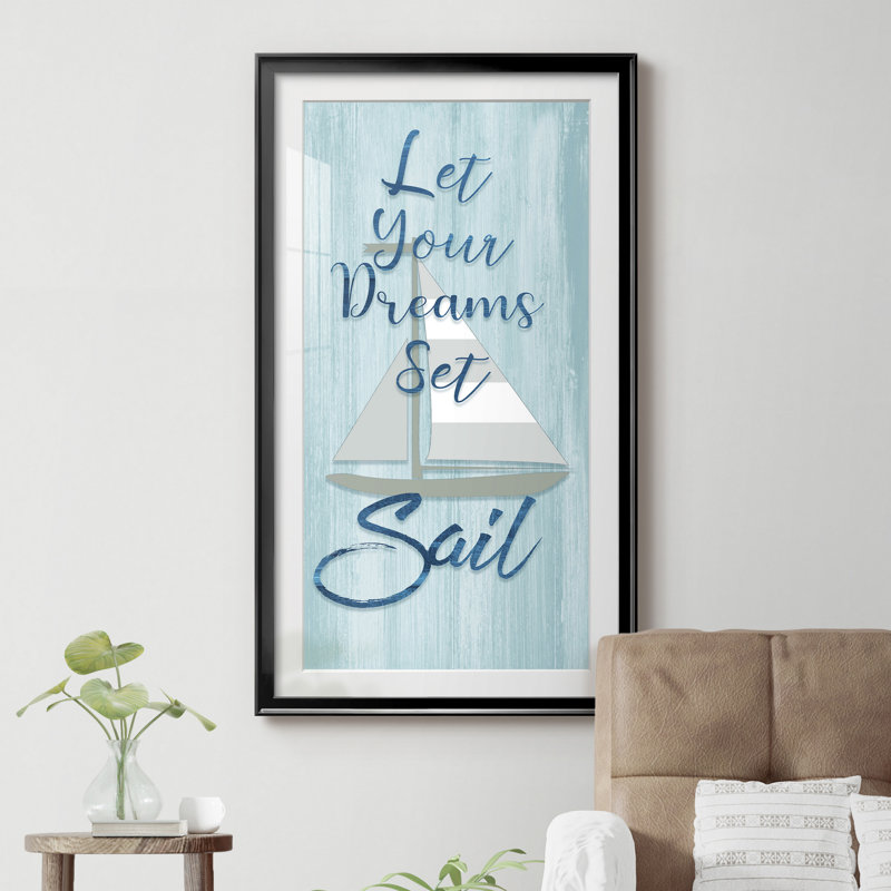 «Dreams Set Sail», reproduction d'art textuel sur cadre photo, H 10,5 po x l 18,5 po x P 1,5 po, Papier encadré noir