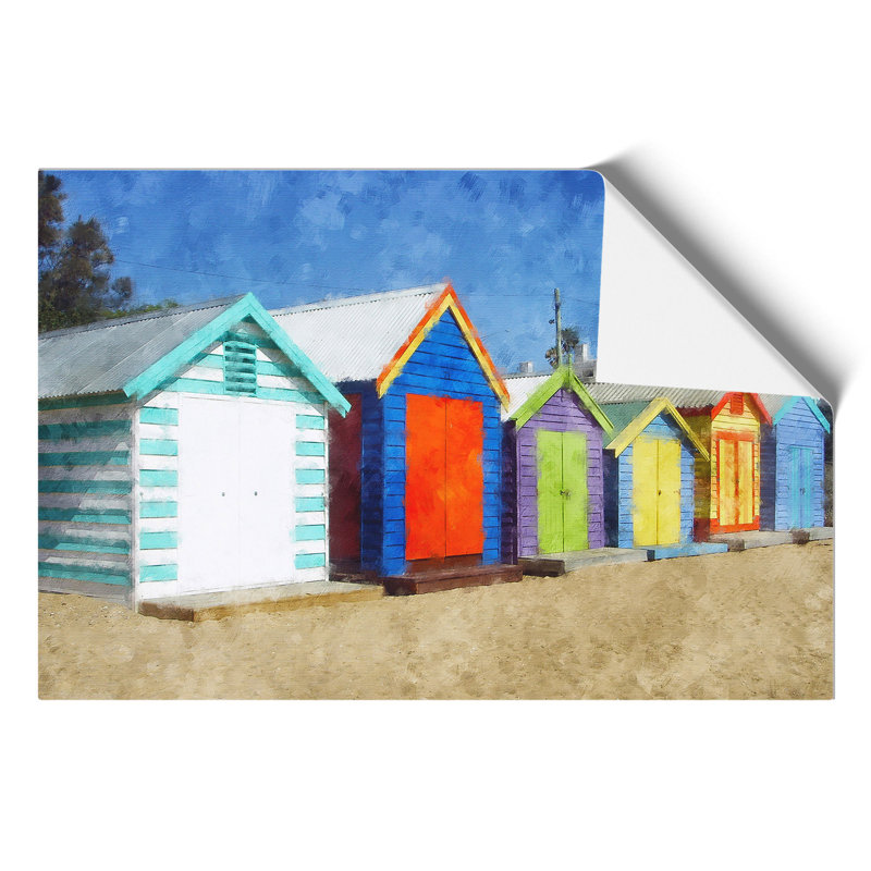 Colourful Beach Huts Painting - Frameless Print, 30cm H x 42cm W x 0.1cm D