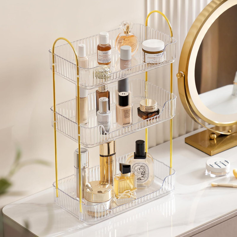Comptoir de salle de bain à 3 niveaux - Organisateur de maquillage et de soin ouvert pour meuble-lavabo, commode ou bureau
