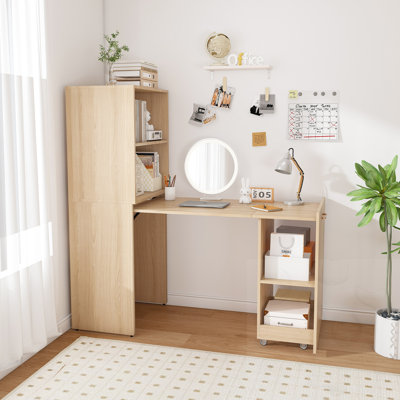 Bureau extensible avec tablettes de rangement et roues mobiles