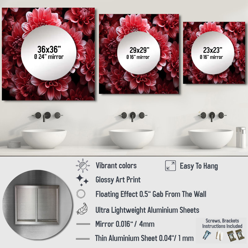 Meia - Grand miroir mural carré pour chambre à coucher Mums, 36 po x 36 po