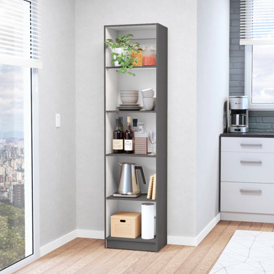 Matt Gray And White Bookcase - 5 Shelf Slim Jewelry Stand & 5-Shelf Space Optimized Design