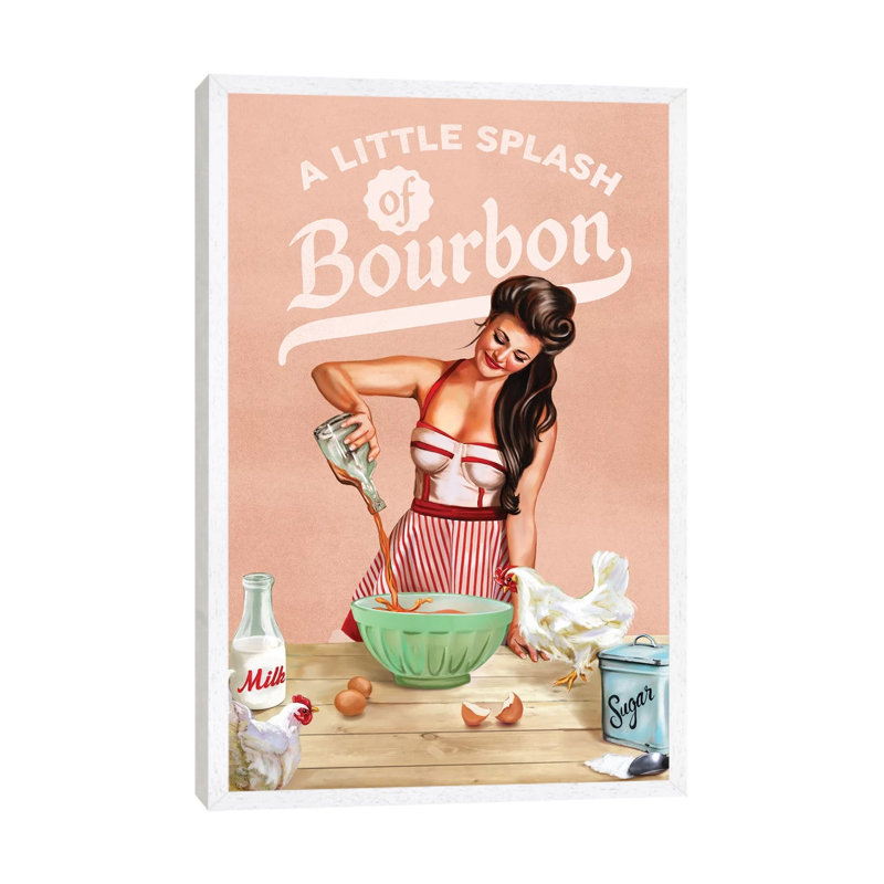 Bourbon Chickens Pinup - Print on Canvas, 101.6 cm H x 66.04 cm W, White Framed