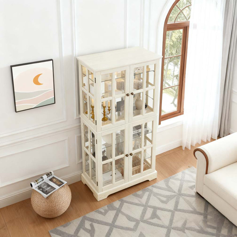 Vitrine antique avec portes réglables en verre, Blanc