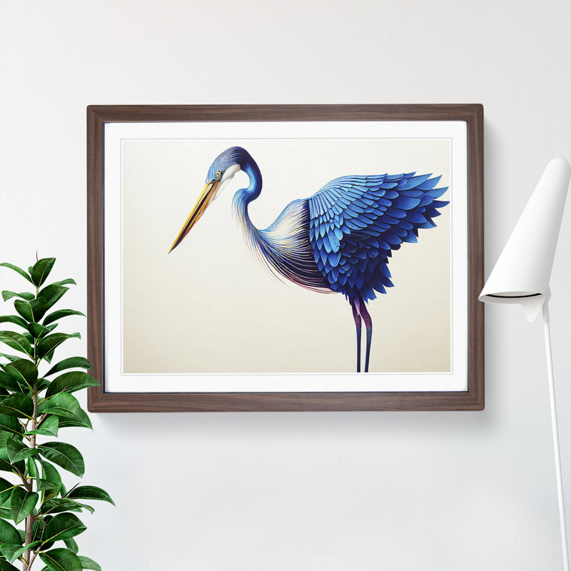 Heavenly Heron Bird 1 Piece Single Picture Frame Wall Art, 46cm H x 64cm W x 2cm D, Walnut