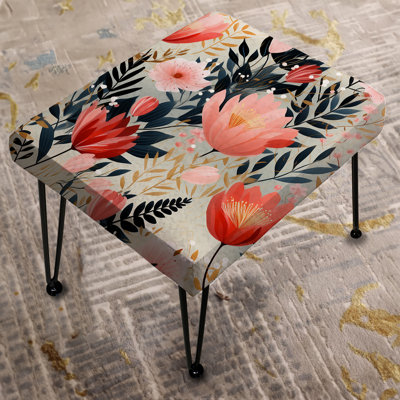 Love In The Wild Coral And Beige Flower - Floral Rectangle Ottoman