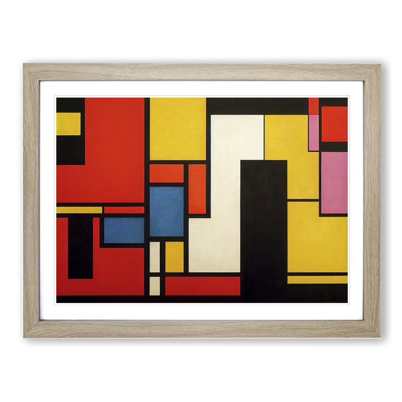 Cubism Abstract - Framed Print, 46cm H x 64cm W x 2cm D, Oak