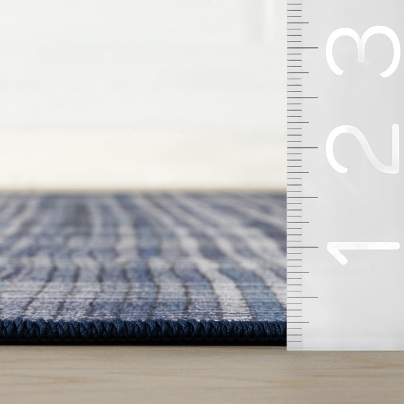 Denim Plaid Machine Washable Rug, Rectangle 6' x 9'