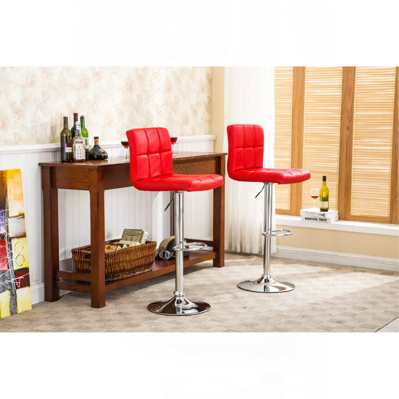 Tabouret de bar pivotant réglable en similicuir, ensemble de 2, Rouge
